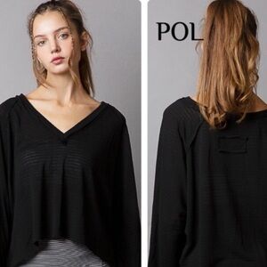 POL black Top striped v neckline long sleeve Oversized Boutique